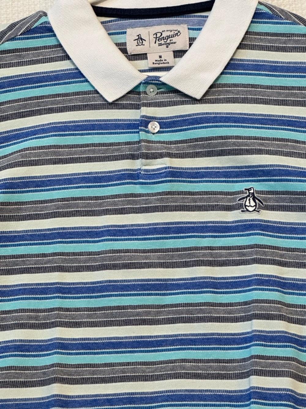 Original Penguin Polo with Blue, Teal & Gray Stripes
